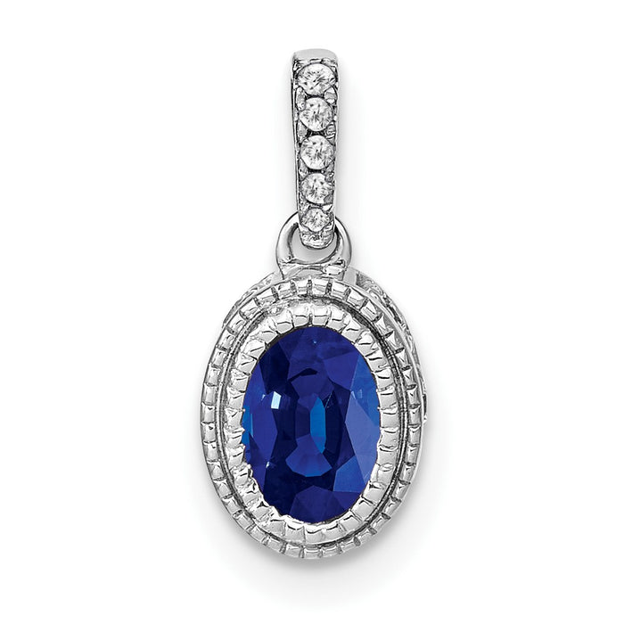 14k White Gold Oval Sapphire and Diamond Pendant-PM7093-SA-011-WA