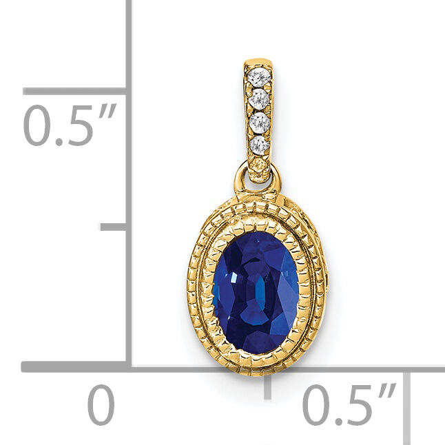 14k Oval Sapphire and Diamond Pendant-PM7093-SA-011-YA