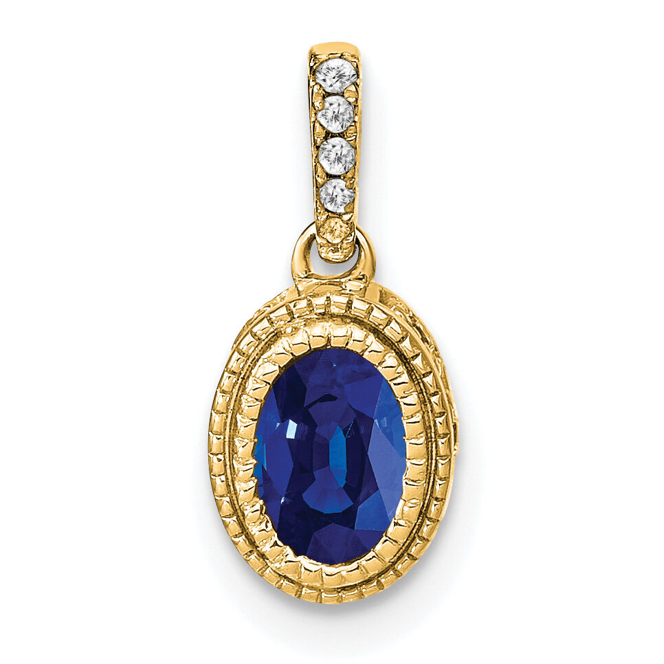 14k Oval Sapphire and Diamond Pendant-PM7093-SA-011-YA