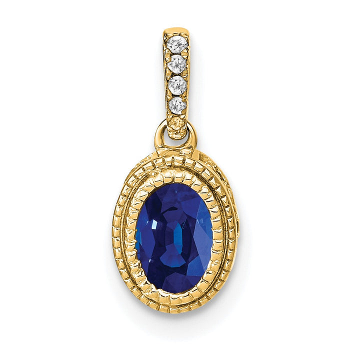 14k Oval Sapphire and Diamond Pendant-PM7093-SA-011-YA