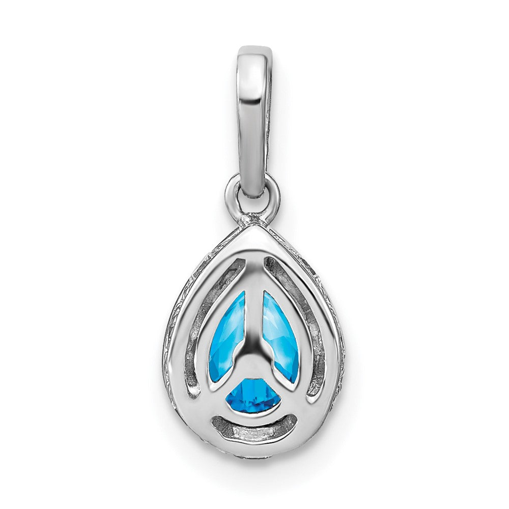 14k White Gold Pear Blue Topaz and Diamond Pendant-PM7094-BT-030-WA