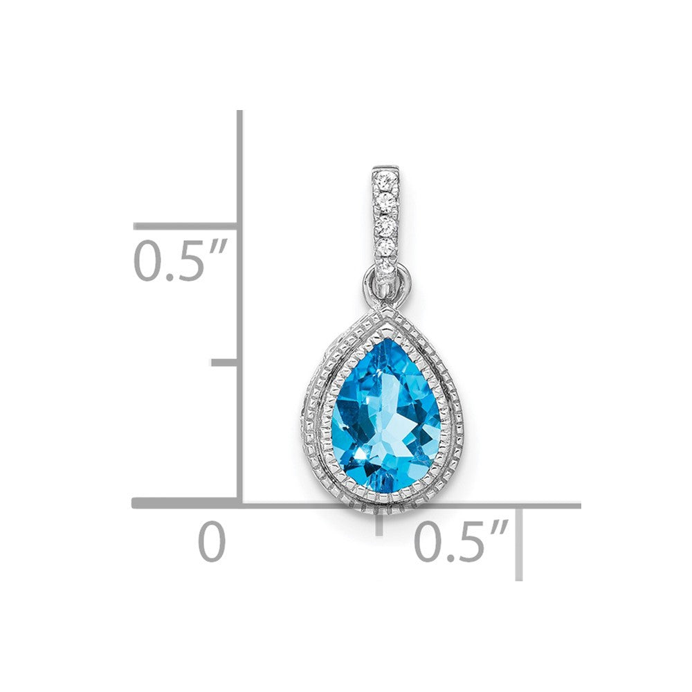 14k White Gold Pear Blue Topaz and Diamond Pendant-PM7094-BT-030-WA