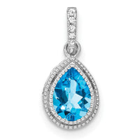 14k White Gold Pear Blue Topaz and Diamond Pendant-PM7094-BT-030-WA