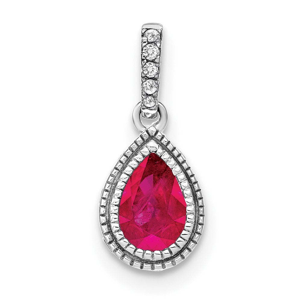 14k White Gold Pear Ruby and Diamond Pendant-PM7094-RU-019-WA