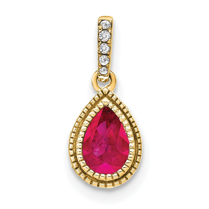 14k Pear Ruby and Diamond Pendant-PM7094-RU-019-YA