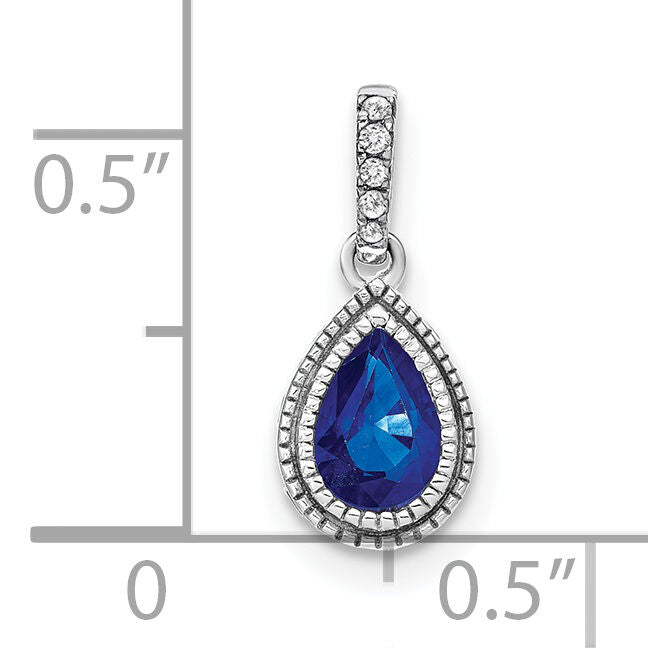 14k White Gold Pear Sapphire and Diamond Pendant-PM7094-SA-019-WA