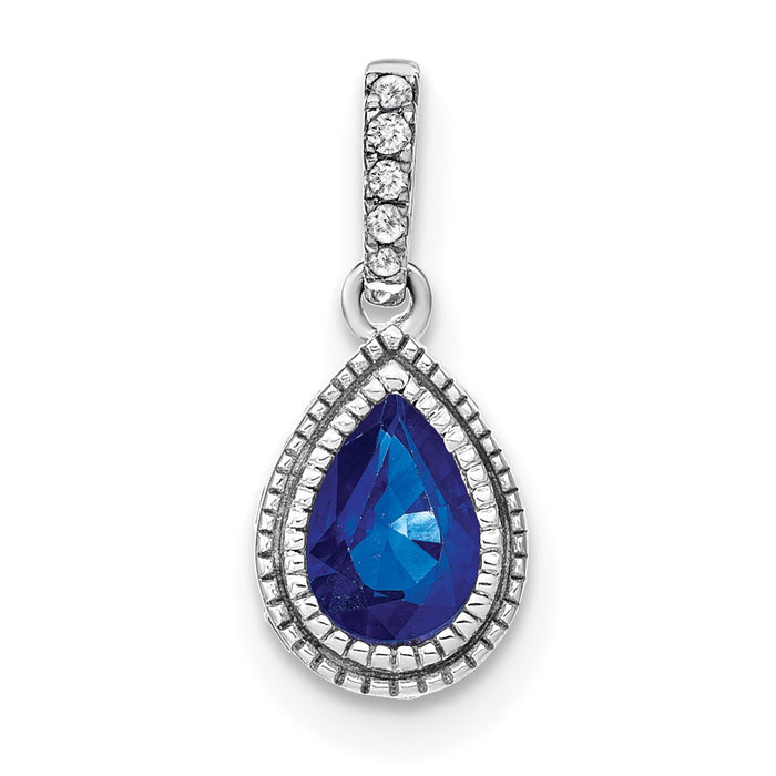 14k White Gold Pear Sapphire and Diamond Pendant-PM7094-SA-019-WA