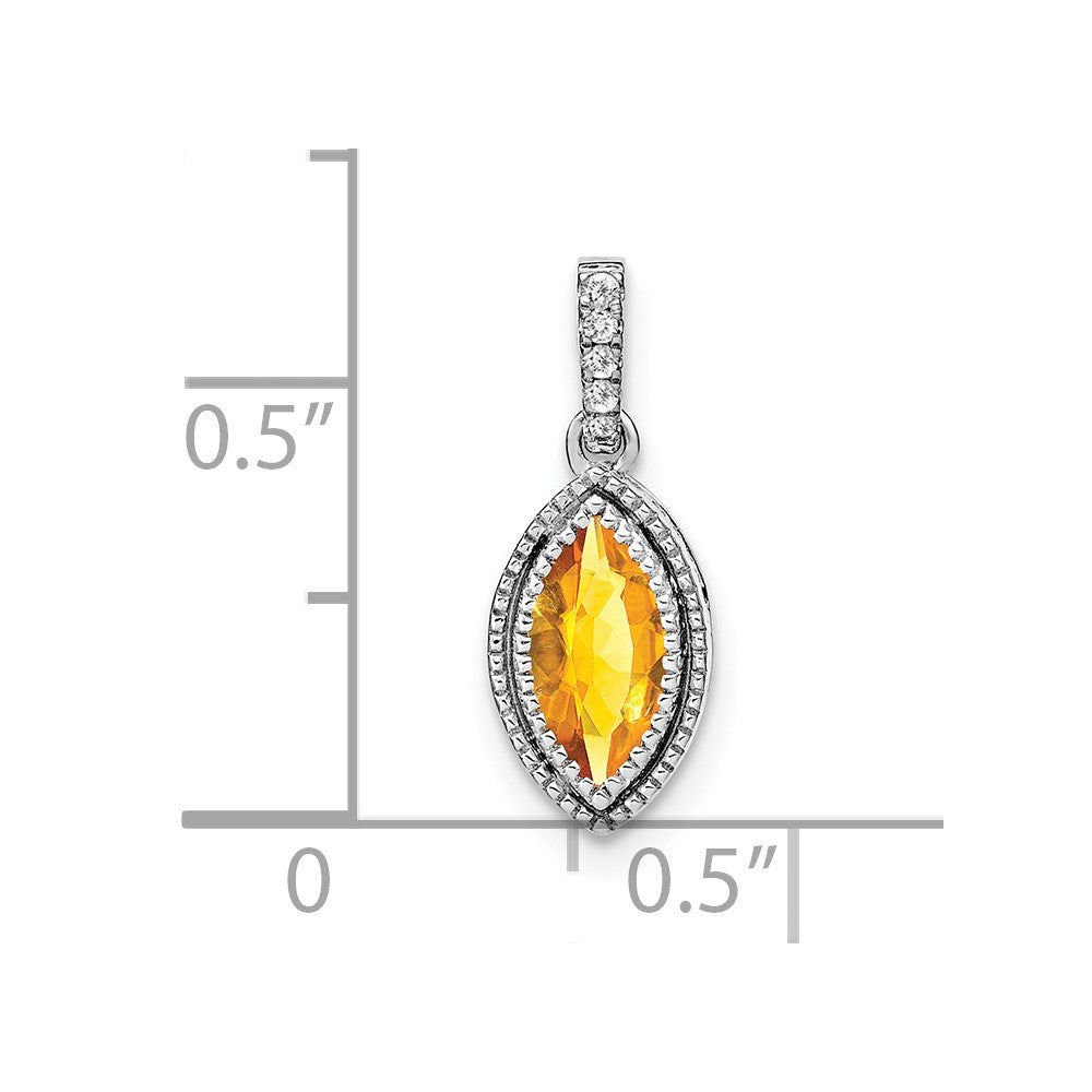 14k White Gold Marquise Citrine and Diamond Pendant-PM7095-CI-012-WA