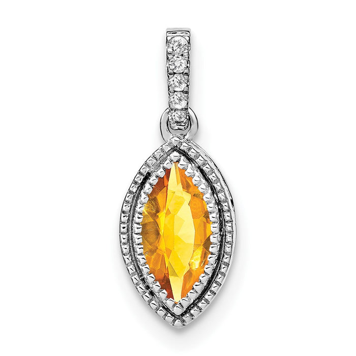 14k White Gold Marquise Citrine and Diamond Pendant-PM7095-CI-012-WA