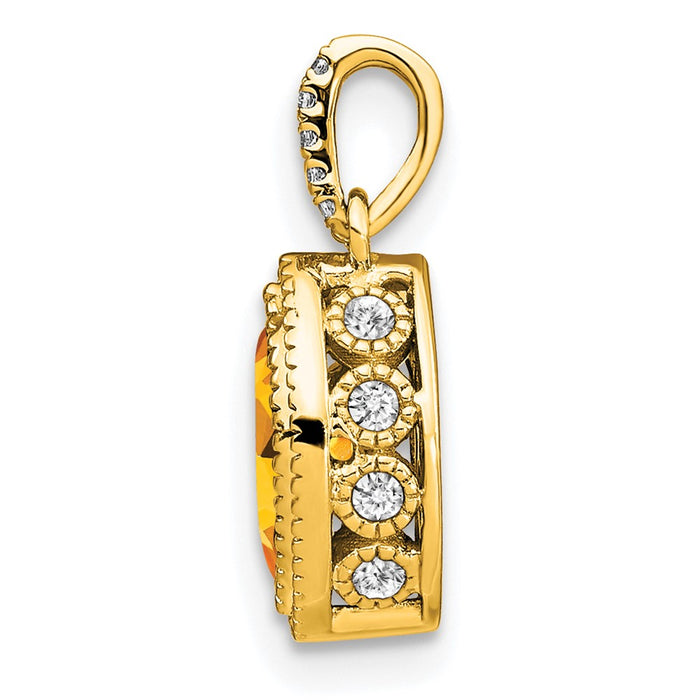14k Marquise Citrine and Diamond Pendant-PM7095-CI-012-YA