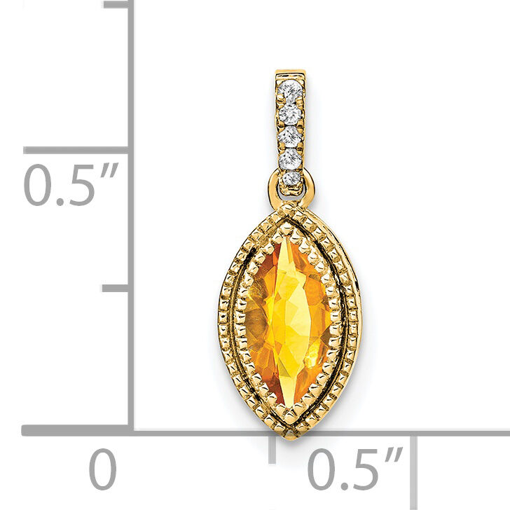 14k Marquise Citrine and Diamond Pendant-PM7095-CI-012-YA