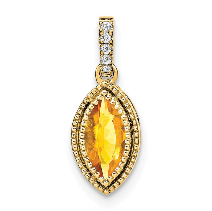 14k Marquise Citrine and Diamond Pendant-PM7095-CI-012-YA