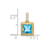 14k Square Blue Topaz and Diamond Pendant-PM7096-BT-013-YA