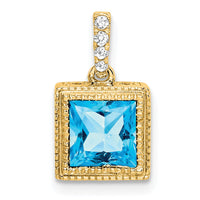 14k Square Blue Topaz and Diamond Pendant-PM7096-BT-013-YA