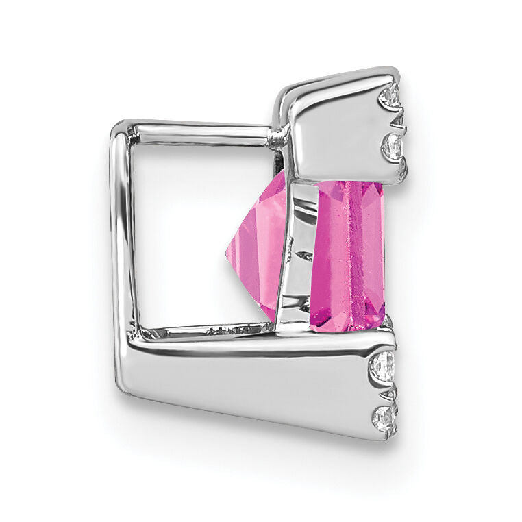 14k White Gold Square Created Pink Sapphire/Diamond Chain Slide-PM7103-CPS-010-WA