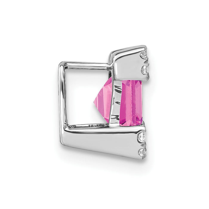 14k White Gold Square Created Pink Sapphire/Diamond Chain Slide-PM7103-CPS-010-WA