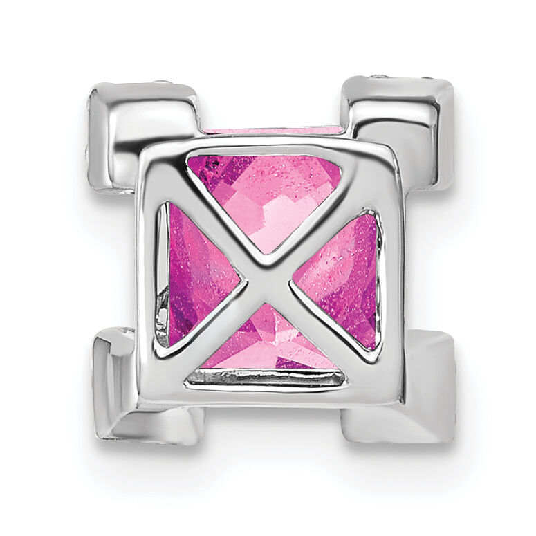 14k White Gold Square Created Pink Sapphire/Diamond Chain Slide-PM7103-CPS-010-WA