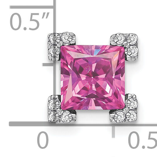 14k White Gold Square Created Pink Sapphire/Diamond Chain Slide-PM7103-CPS-010-WA
