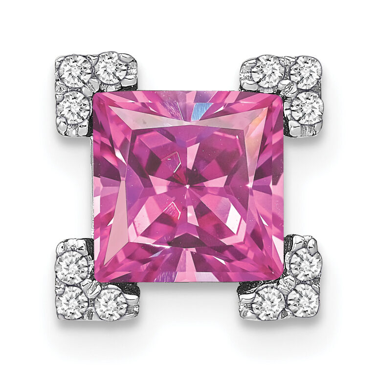 14k White Gold Square Created Pink Sapphire/Diamond Chain Slide-PM7103-CPS-010-WA