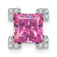 14k White Gold Square Created Pink Sapphire/Diamond Chain Slide-PM7103-CPS-010-WA