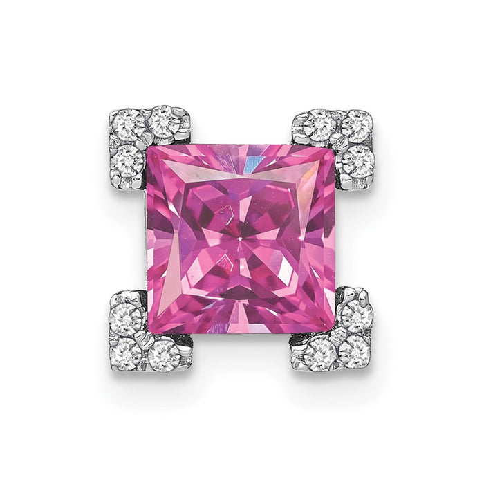 14k White Gold Square Created Pink Sapphire/Diamond Chain Slide-PM7103-CPS-010-WA