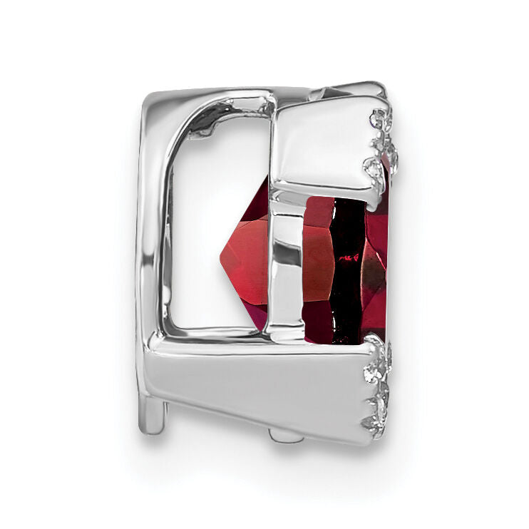 14k White Gold Oval Garnet and Diamond Chain Slide-PM7104-GA-005-WA