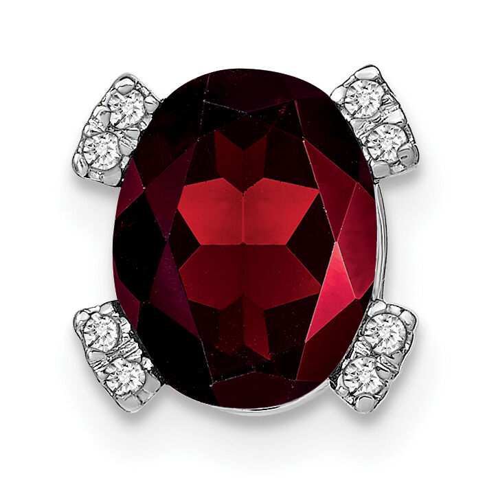 14k White Gold Oval Garnet and Diamond Chain Slide-PM7104-GA-005-WA