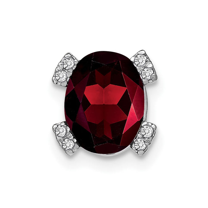 14k White Gold Oval Garnet and Diamond Chain Slide-PM7104-GA-005-WA