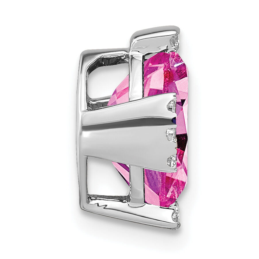 14k White Gold Oval Created Pink Sapphire and Diamond Chain Slide-PM7105-CPS-012-WA
