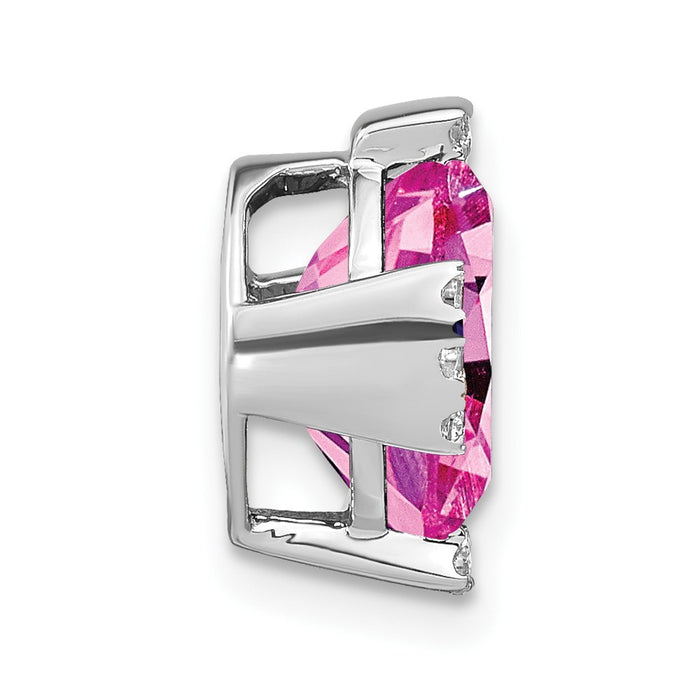 14k White Gold Oval Created Pink Sapphire and Diamond Chain Slide-PM7105-CPS-012-WA