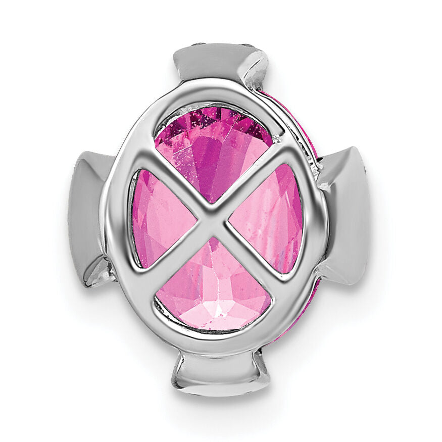 14k White Gold Oval Created Pink Sapphire and Diamond Chain Slide-PM7105-CPS-012-WA
