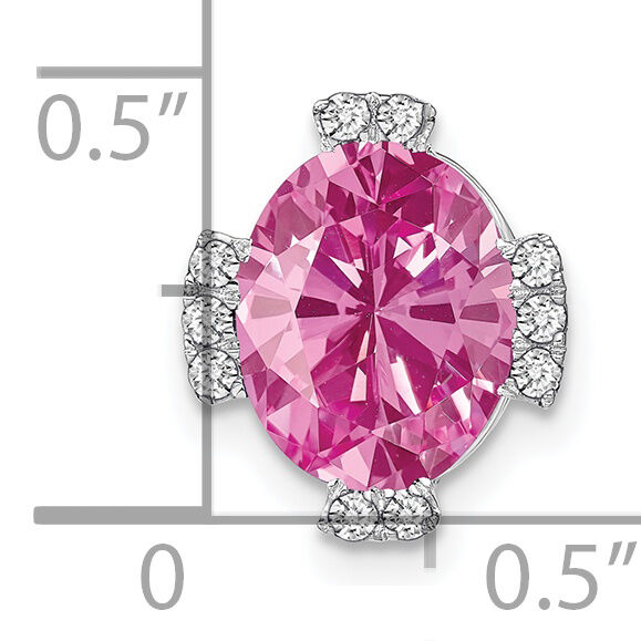 14k White Gold Oval Created Pink Sapphire and Diamond Chain Slide-PM7105-CPS-012-WA