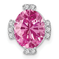 14k White Gold Oval Created Pink Sapphire and Diamond Chain Slide-PM7105-CPS-012-WA