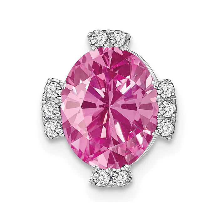 14k White Gold Oval Created Pink Sapphire and Diamond Chain Slide-PM7105-CPS-012-WA