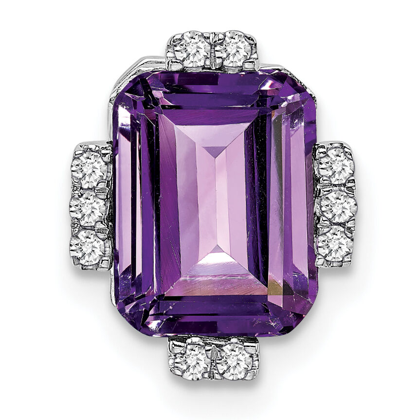 14k White Gold Octagon Amethyst and Diamond Chain Slide-PM7106-AM-006-WA