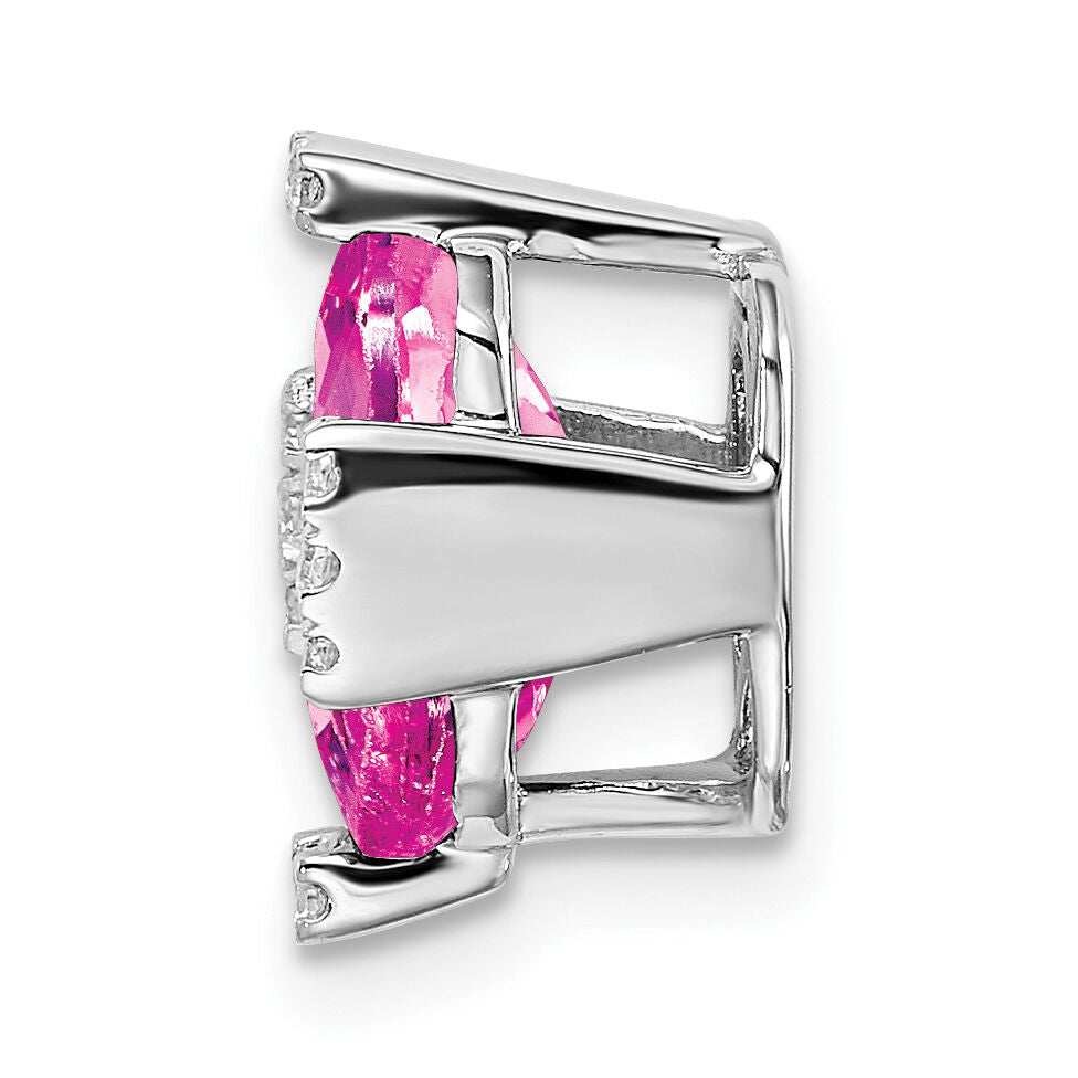 14k White Gold Octagon Created Pink Sapphire/Diamond Chain Slide-PM7106-CPS-006-WA