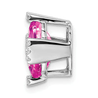14k White Gold Octagon Created Pink Sapphire/Diamond Chain Slide-PM7106-CPS-006-WA