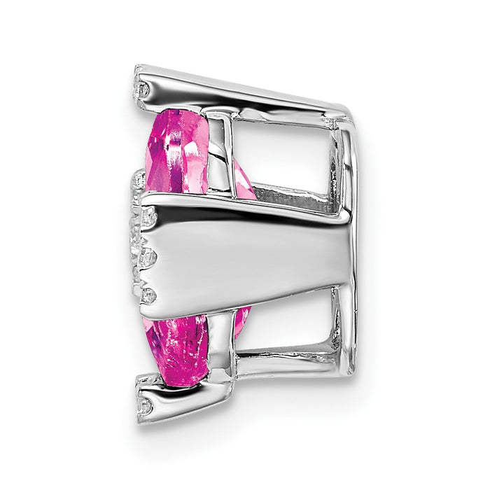 14k White Gold Octagon Created Pink Sapphire/Diamond Chain Slide-PM7106-CPS-006-WA