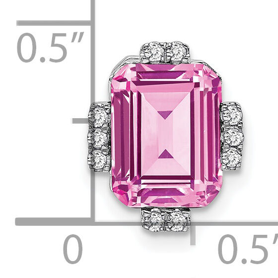14k White Gold Octagon Created Pink Sapphire/Diamond Chain Slide-PM7106-CPS-006-WA