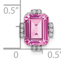14k White Gold Octagon Created Pink Sapphire/Diamond Chain Slide-PM7106-CPS-006-WA