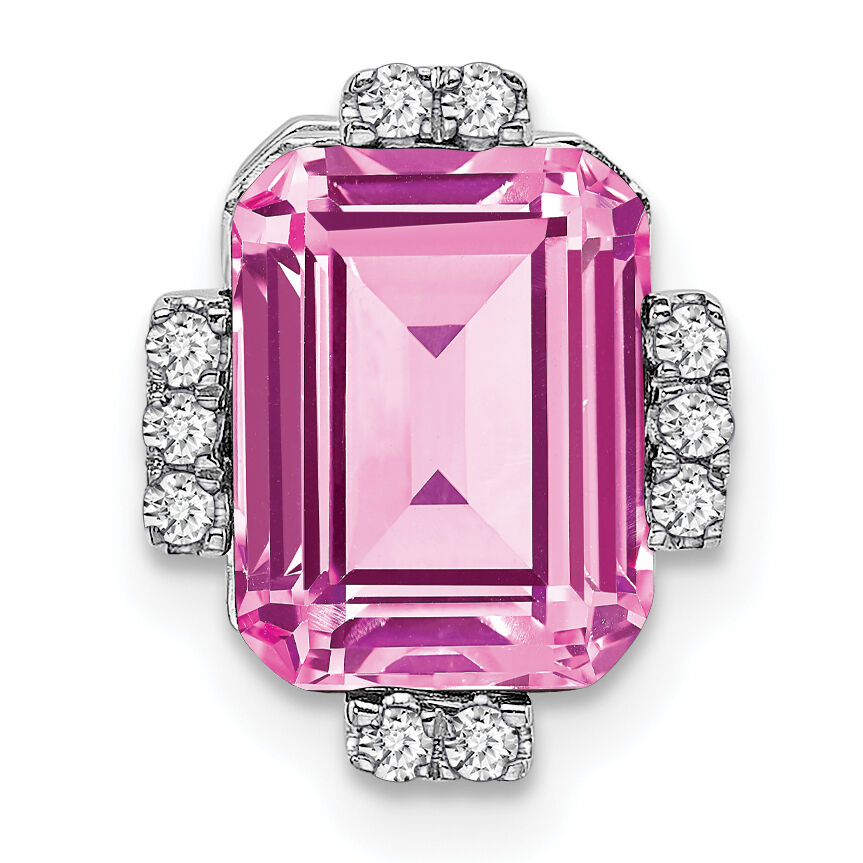 14k White Gold Octagon Created Pink Sapphire/Diamond Chain Slide-PM7106-CPS-006-WA