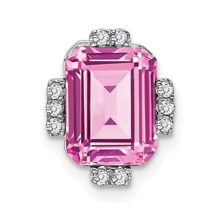 14k White Gold Octagon Created Pink Sapphire/Diamond Chain Slide-PM7106-CPS-006-WA