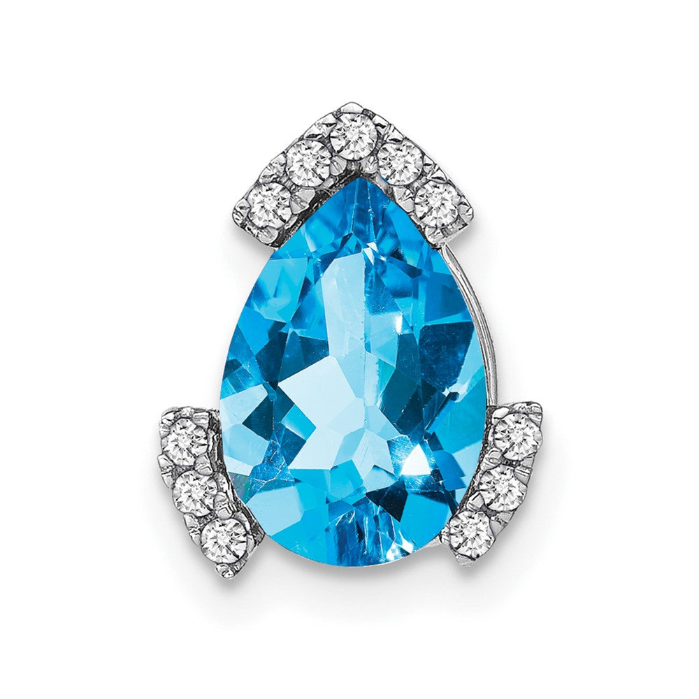 14k White Gold Pear Blue Topaz and Diamond Chain Slide-PM7108-BT-009-WA