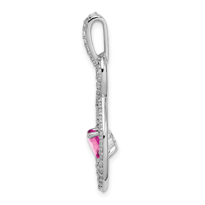 14k White Gold Created Pink Sapphire and Diamond Pendant-PM7111-CPS-039-WA