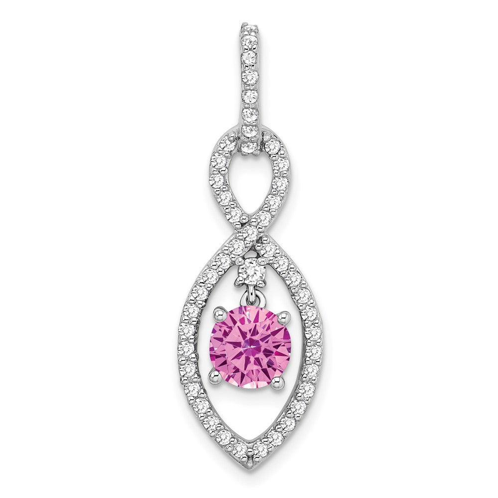 14k White Gold Created Pink Sapphire and Diamond Pendant-PM7111-CPS-039-WA