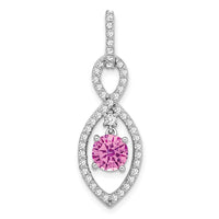 14k White Gold Created Pink Sapphire and Diamond Pendant-PM7111-CPS-039-WA