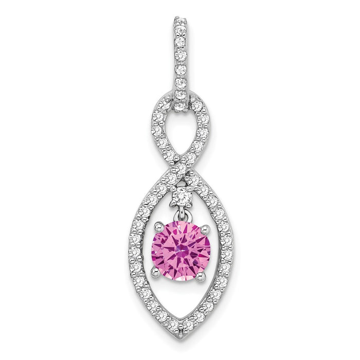 14k White Gold Created Pink Sapphire and Diamond Pendant-PM7111-CPS-039-WA