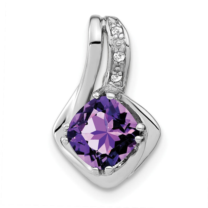 14k White Gold Amethyst and Diamond Chain Slide Pendant-PM7117-AM-002-WA