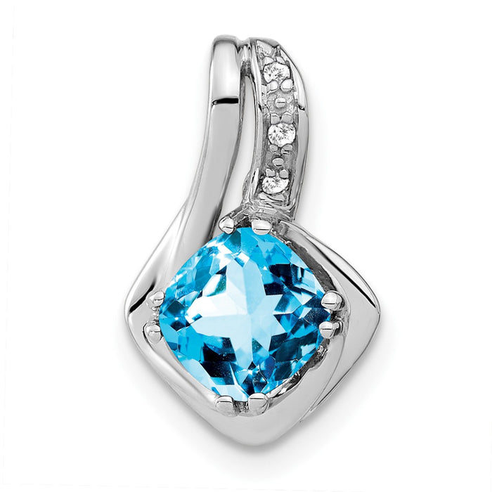 14k White Gold Blue Topaz and Diamond Chain Slide Pendant-PM7117-BT-002-WA