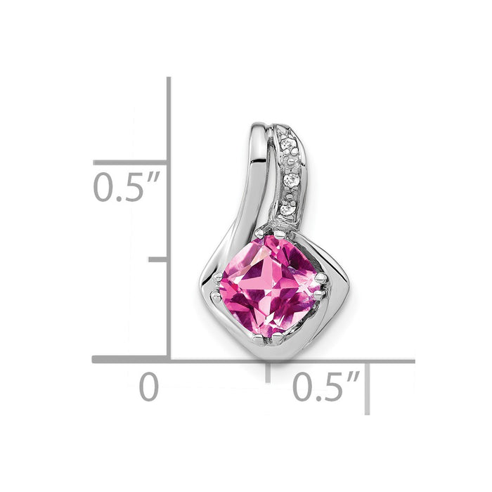 14k White Gold Created Pink Sapphire and Diamond Pendant-PM7117-CPS-002-WA